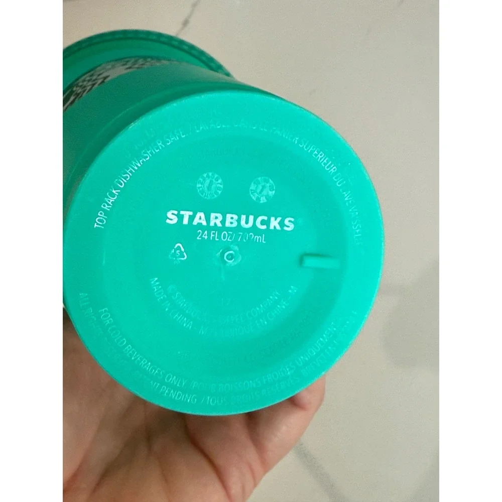 Starbucks 2020 Reusable Color Changing Cold Cup Tumbler 24oz‎ Green Teal Straw